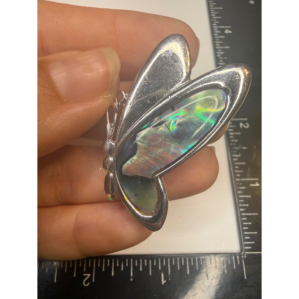 Silver Tone Abalone Shell Butterfly Brooch Pin Iridescent Inlay Jewelry
